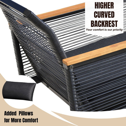 Set da conversazione per patio in vimini nero da 4 pezzi