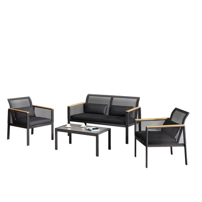 Set da conversazione per patio in vimini nero da 4 pezzi