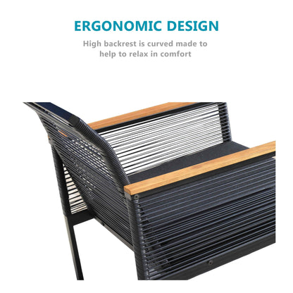 Set da conversazione per patio in vimini nero da 4 pezzi