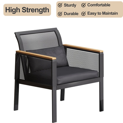 Set da conversazione per patio in vimini nero da 4 pezzi