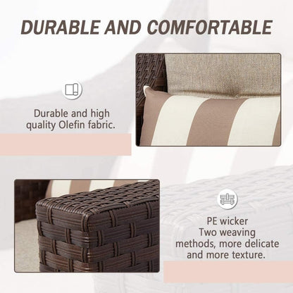 Set da conversazione con poltrona in vimini per patio da esterno da 4/5 pezzi, tavolino e cuscini