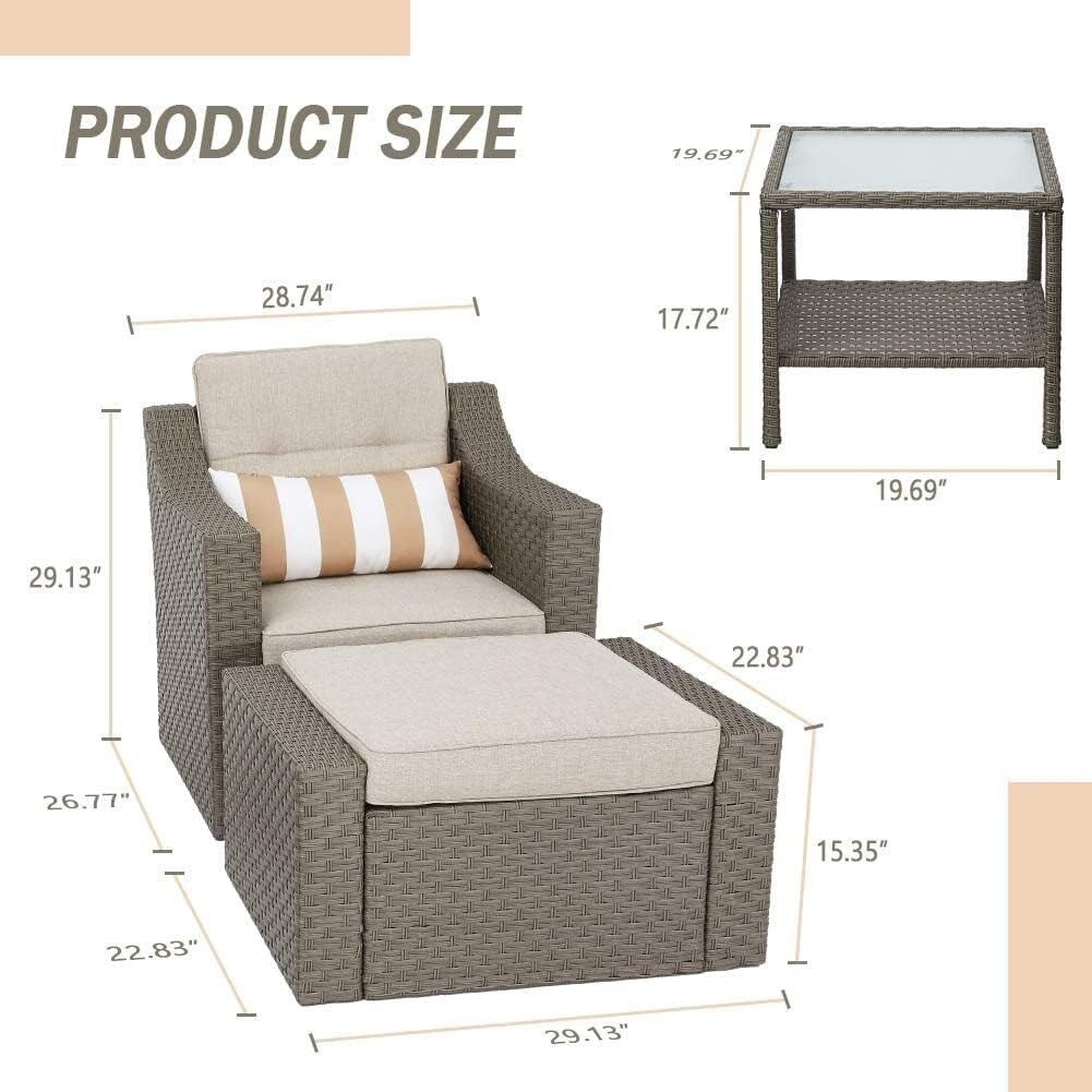 Set da conversazione con poltrona in vimini per patio da esterno da 4/5 pezzi, tavolino e cuscini