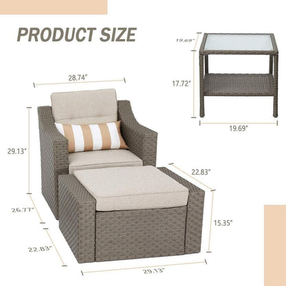 Set da conversazione con poltrona in vimini per patio da esterno da 4/5 pezzi, tavolino e cuscini