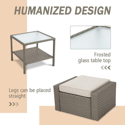 Set da conversazione con poltrona in vimini per patio da esterno da 4/5 pezzi, tavolino e cuscini