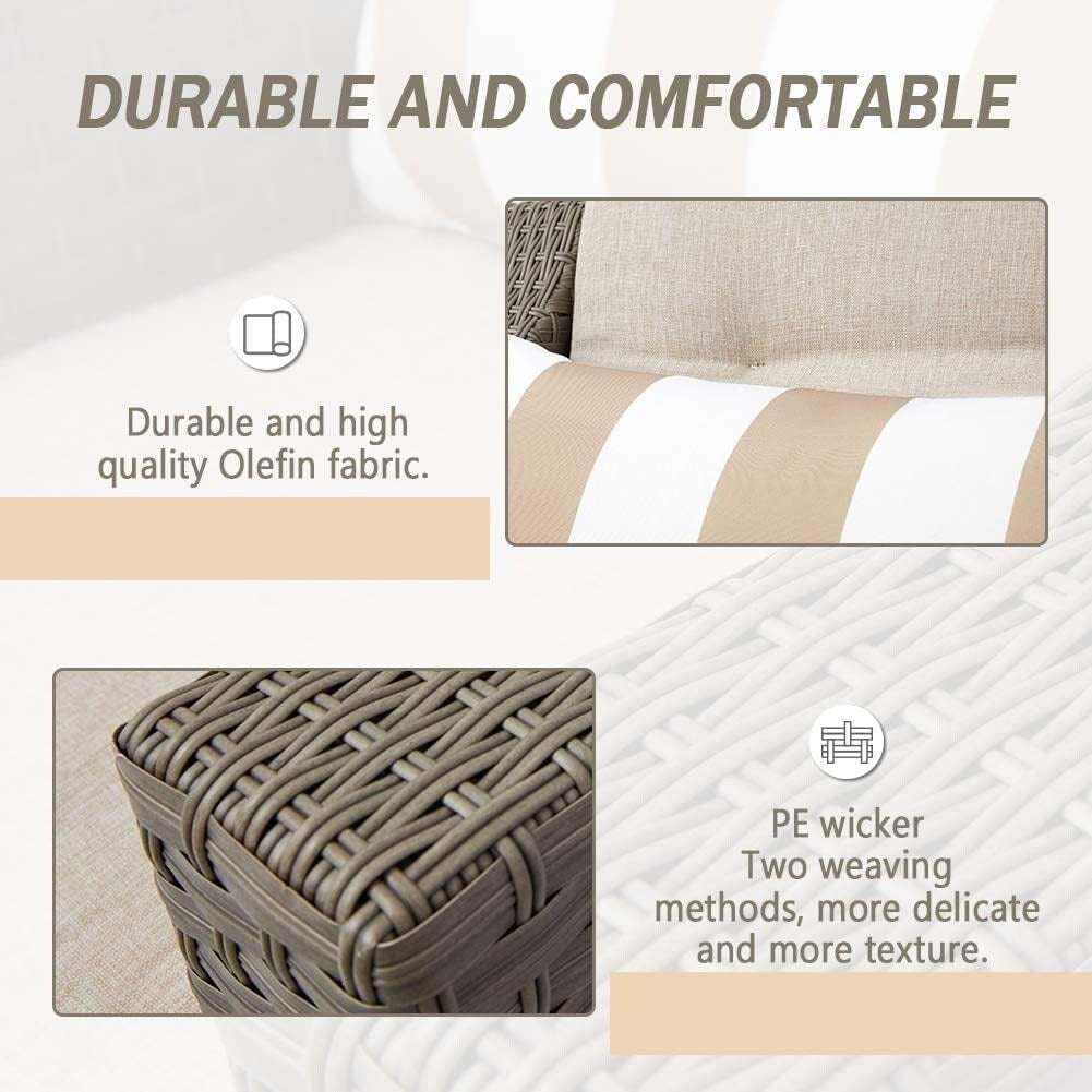 Set da conversazione con poltrona in vimini per patio da esterno da 4/5 pezzi, tavolino e cuscini