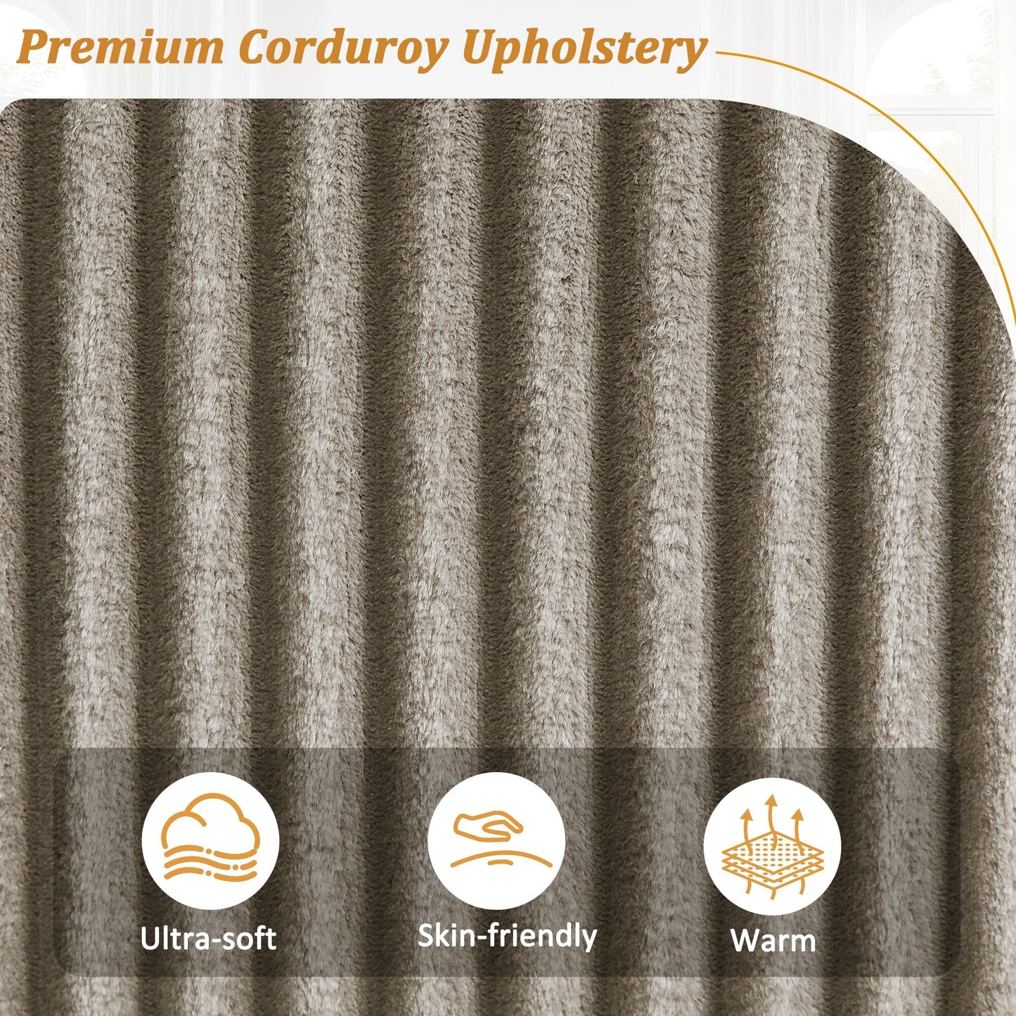 Divano moderno in velluto a coste a 4 posti con porte USB, braccioli con contenitore nascosti, portabicchieri ribaltabili per soggiorno