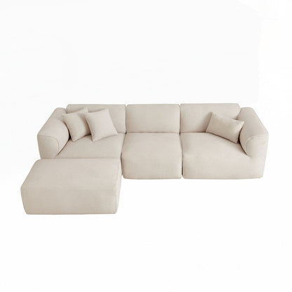 Divano a 4 posti con cuscini di seduta in pura spugna e poggiapiedi staccabile, include 3 cuscini decorativi