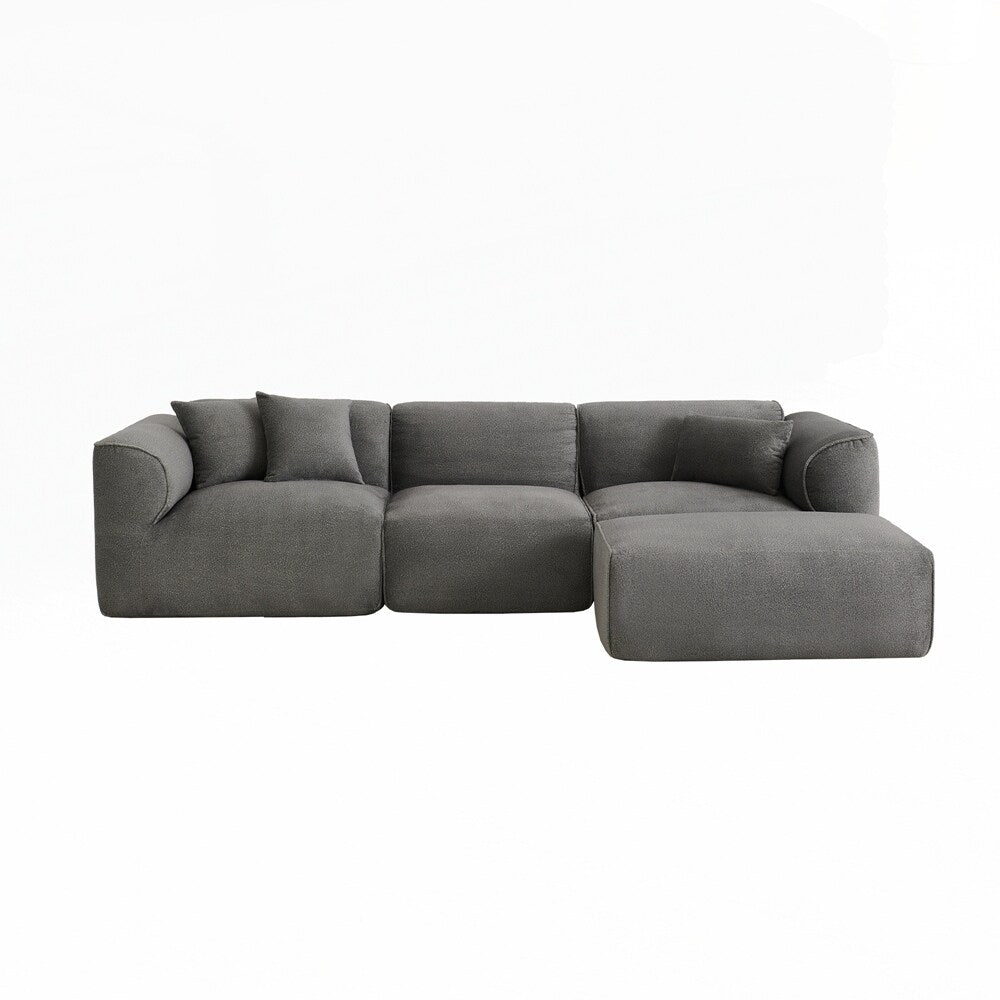 Divano a 4 posti con cuscini di seduta in pura spugna e poggiapiedi staccabile, include 3 cuscini decorativi