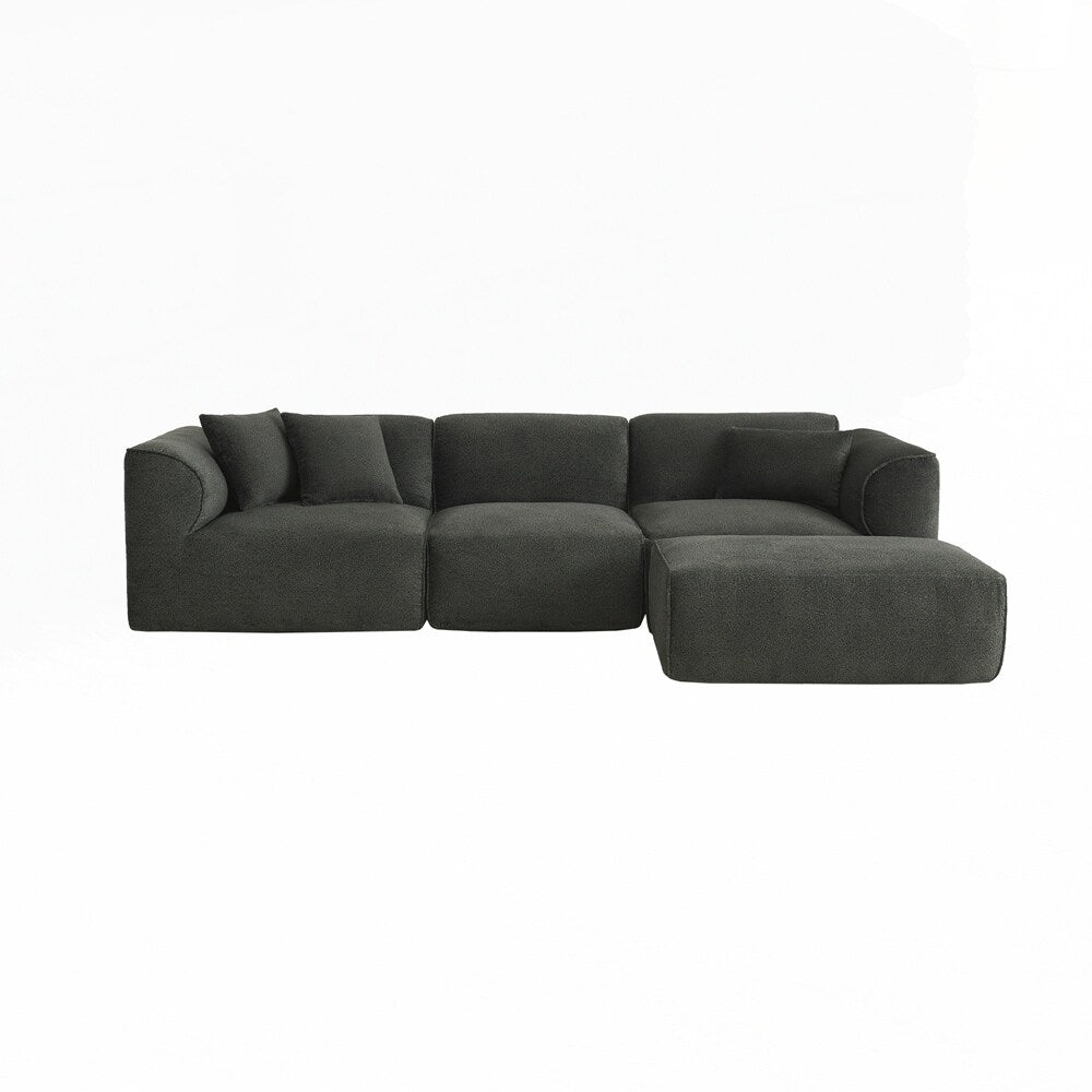 Divano a 4 posti con cuscini di seduta in pura spugna e poggiapiedi staccabile, include 3 cuscini decorativi