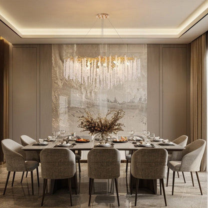 Lampadario rettangolare moderno in cristallo dorato da 40 pollici con rami di albero, lampadario per isola cucina, lampada a sospensione per sala da pranzo