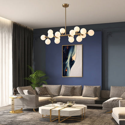 Lampadario lineare moderno di metà secolo da 40 pollici, lampada a sospensione Sputnik in ottone dorato a 16 luci con globo in vetro smerigliato per sala da pranzo