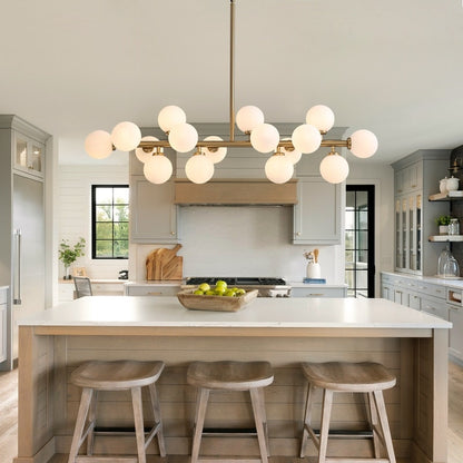 Lampadario lineare moderno di metà secolo da 40 pollici, lampada a sospensione Sputnik in ottone dorato a 16 luci con globo in vetro smerigliato per sala da pranzo