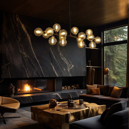 Lampadario lineare moderno di metà secolo da 40 pollici, lampada a sospensione Sputnik in ottone dorato a 16 luci con globo in vetro smerigliato per sala da pranzo