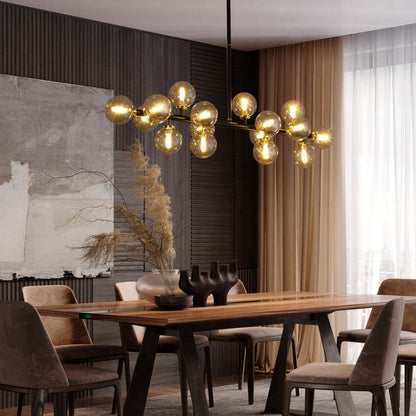 Lampadario lineare moderno di metà secolo da 40 pollici, lampada a sospensione Sputnik in ottone dorato a 16 luci con globo in vetro smerigliato per sala da pranzo
