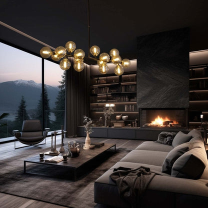 Lampadario lineare moderno di metà secolo da 40 pollici, lampada a sospensione Sputnik in ottone dorato a 16 luci con globo in vetro smerigliato per sala da pranzo