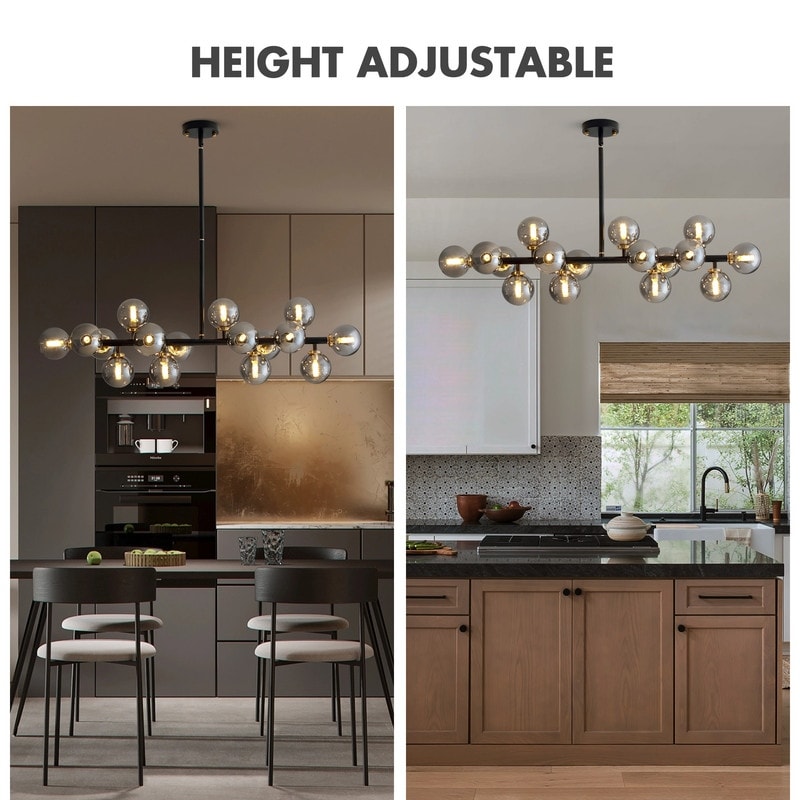 Lampadario lineare moderno di metà secolo da 40 pollici, lampada a sospensione Sputnik in ottone dorato a 16 luci con globo in vetro smerigliato per sala da pranzo