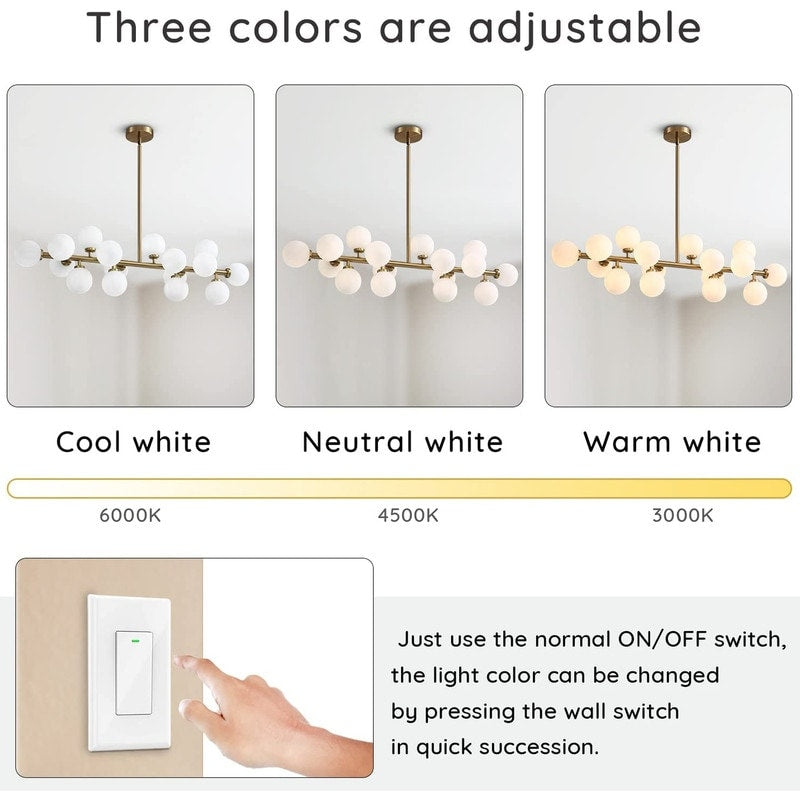 Lampadario lineare moderno di metà secolo da 40 pollici, lampada a sospensione Sputnik in ottone dorato a 16 luci con globo in vetro smerigliato per sala da pranzo