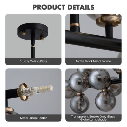 Lampadario lineare moderno di metà secolo da 40 pollici, lampada a sospensione Sputnik in ottone dorato a 16 luci con globo in vetro smerigliato per sala da pranzo