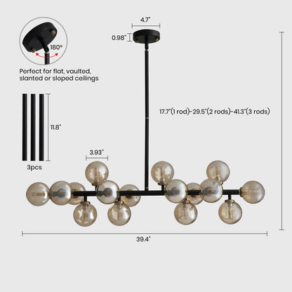 Lampadario lineare moderno di metà secolo da 40 pollici, lampada a sospensione Sputnik in ottone dorato a 16 luci con globo in vetro smerigliato per sala da pranzo