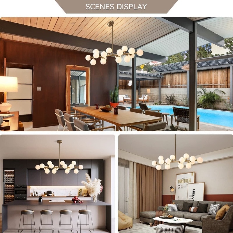 Lampadario lineare moderno di metà secolo da 40 pollici, lampada a sospensione Sputnik in ottone dorato a 16 luci con globo in vetro smerigliato per sala da pranzo