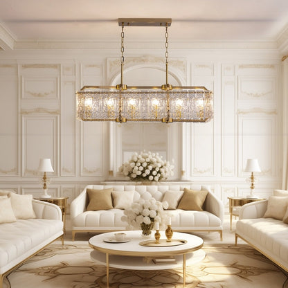 Lampadari di cristallo moderni lineari da 40 pollici Lampadario rettangolare in ottone dorato a 16 luci per sala da pranzo, soggiorno, isola della cucina