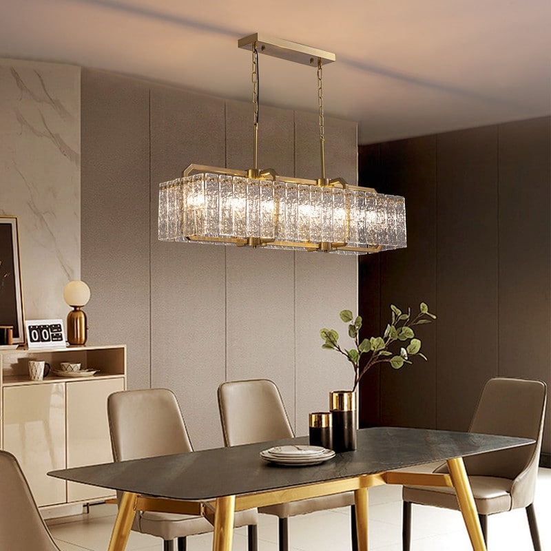 Lampadari di cristallo moderni lineari da 40 pollici Lampadario rettangolare in ottone dorato a 16 luci per sala da pranzo, soggiorno, isola della cucina