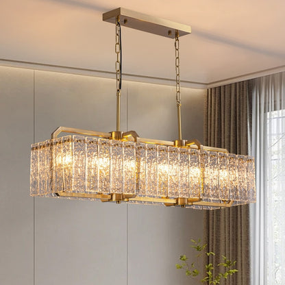 Lampadari di cristallo moderni lineari da 40 pollici Lampadario rettangolare in ottone dorato a 16 luci per sala da pranzo, soggiorno, isola della cucina
