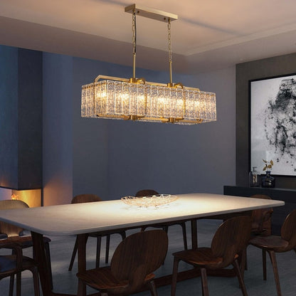 Lampadari di cristallo moderni lineari da 40 pollici Lampadario rettangolare in ottone dorato a 16 luci per sala da pranzo, soggiorno, isola della cucina