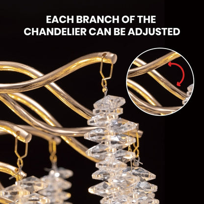 Lampadario rettangolare moderno in cristallo dorato da 40 pollici con rami di albero, lampadario per isola cucina, lampada a sospensione per sala da pranzo