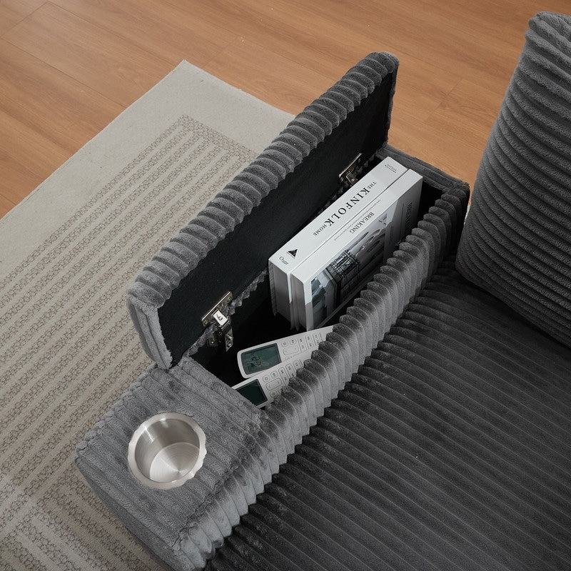 42.12 Divano imbottito in velluto a coste + pouf