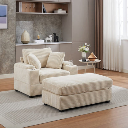 42.12 Divano imbottito in velluto a coste + pouf