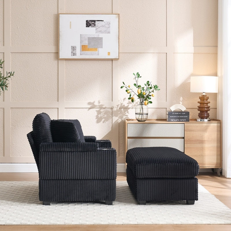 42.12 Divano imbottito in velluto a coste + pouf