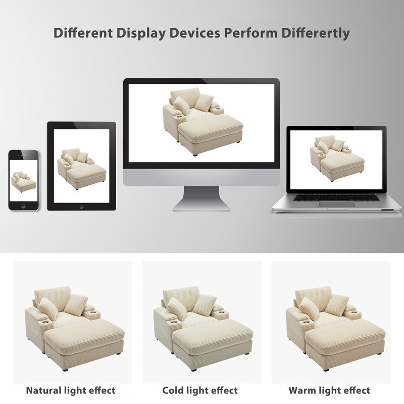 42.12 Divano imbottito in velluto a coste + pouf