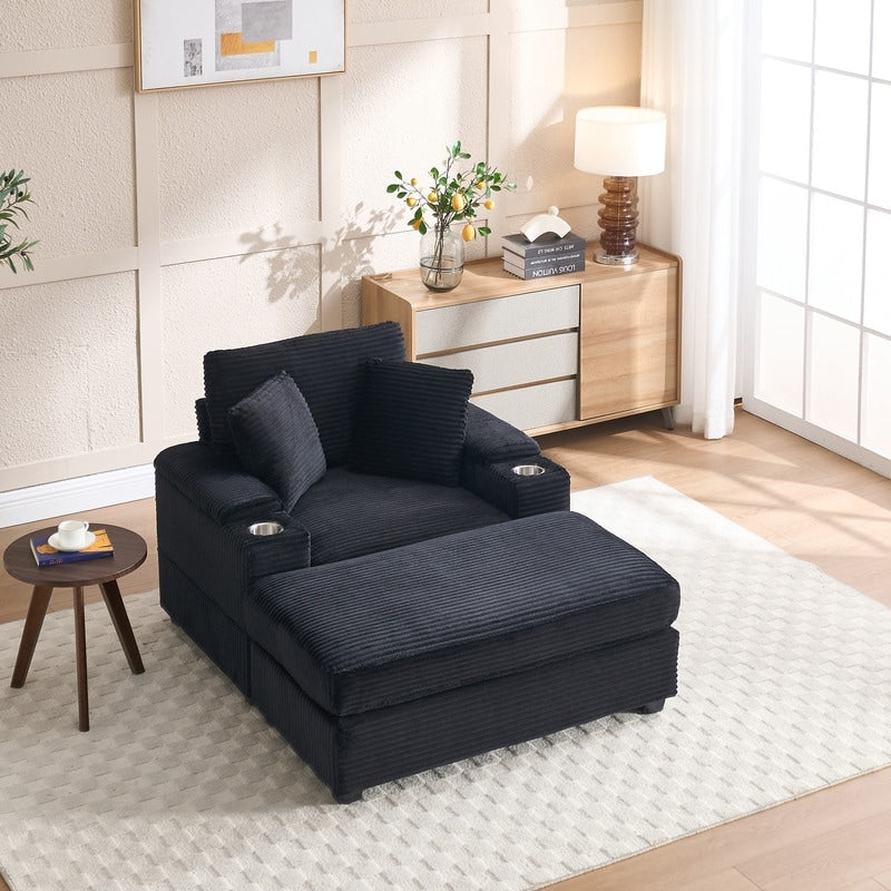 42.12 Divano imbottito in velluto a coste + pouf