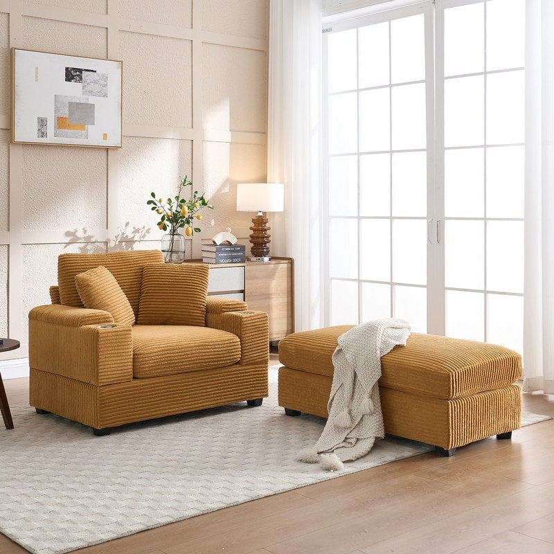 42.12 Divano imbottito in velluto a coste + pouf