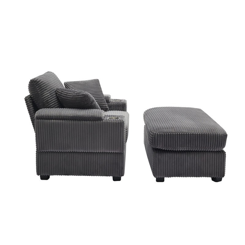 42.12 Divano imbottito in velluto a coste + pouf