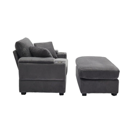 42.12 Divano imbottito in velluto a coste + pouf