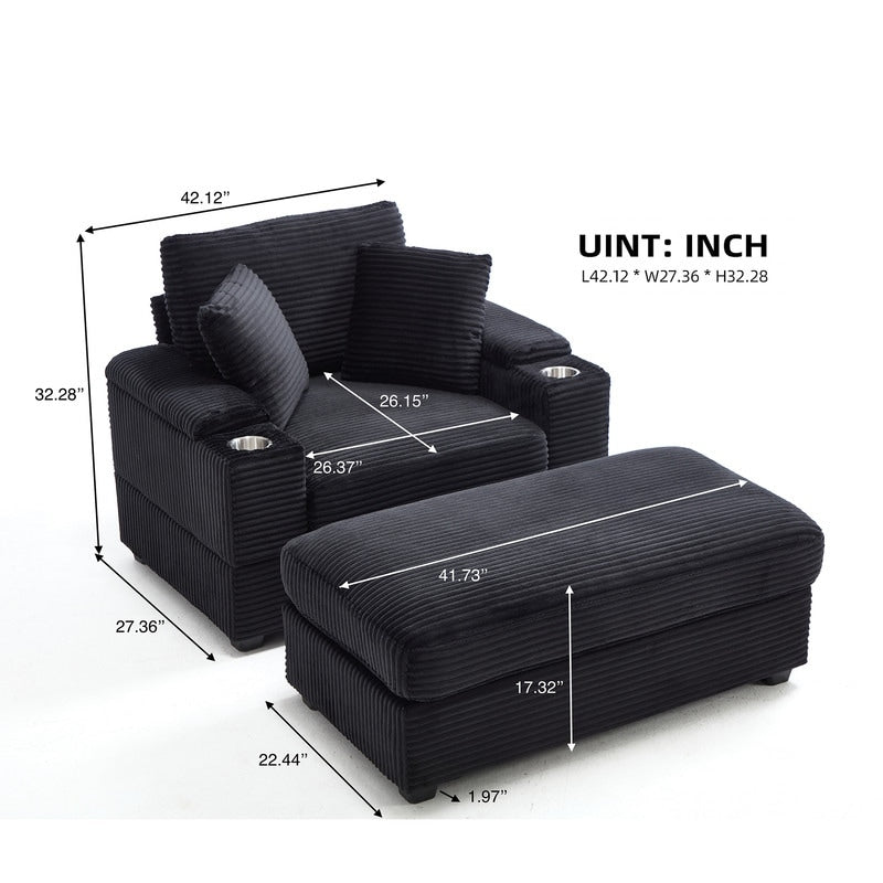 42.12 Divano imbottito in velluto a coste + pouf