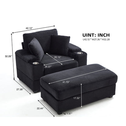 42.12 Divano imbottito in velluto a coste + pouf