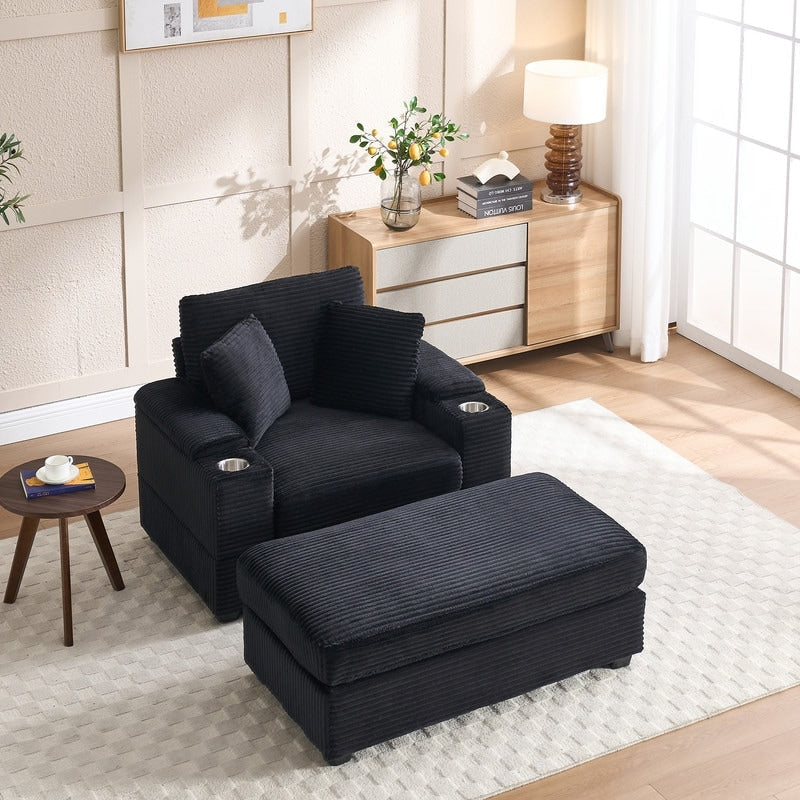 42.12 Divano imbottito in velluto a coste + pouf