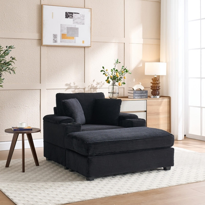 42.12 Divano imbottito in velluto a coste + pouf