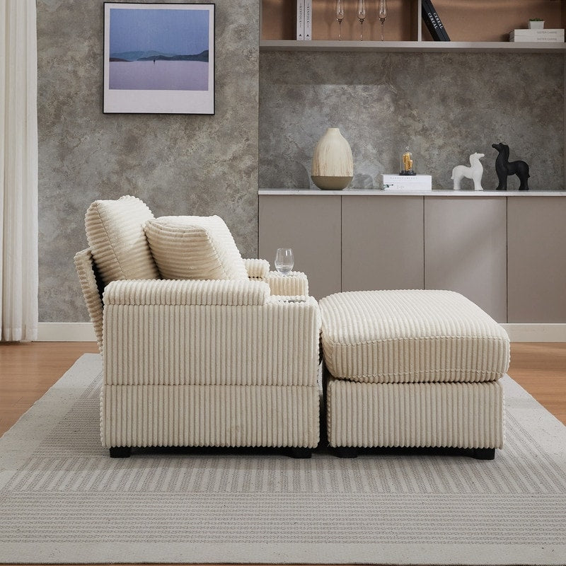 42.12 Divano imbottito in velluto a coste + pouf