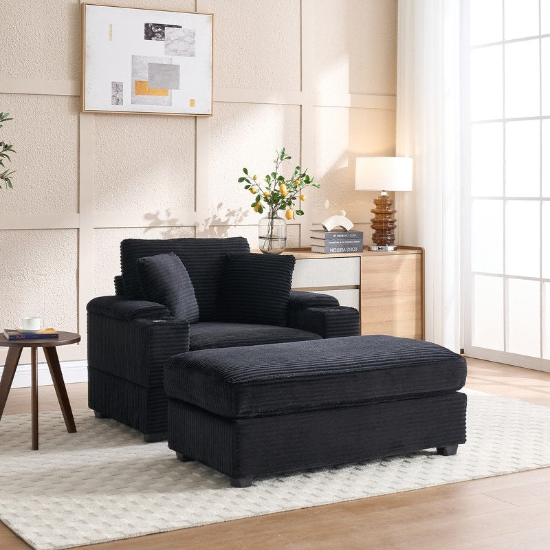 42.12 Divano imbottito in velluto a coste + pouf