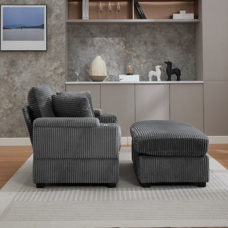 42.12 Divano imbottito in velluto a coste + pouf