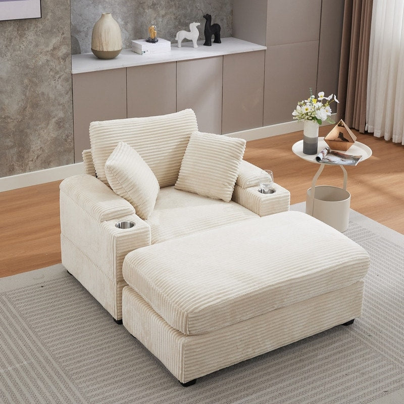 42.12 Divano imbottito in velluto a coste + pouf