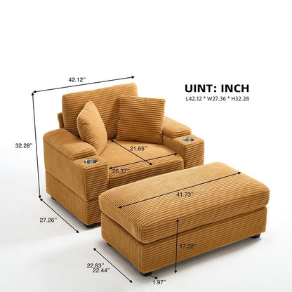 42.12 Divano imbottito in velluto a coste + pouf