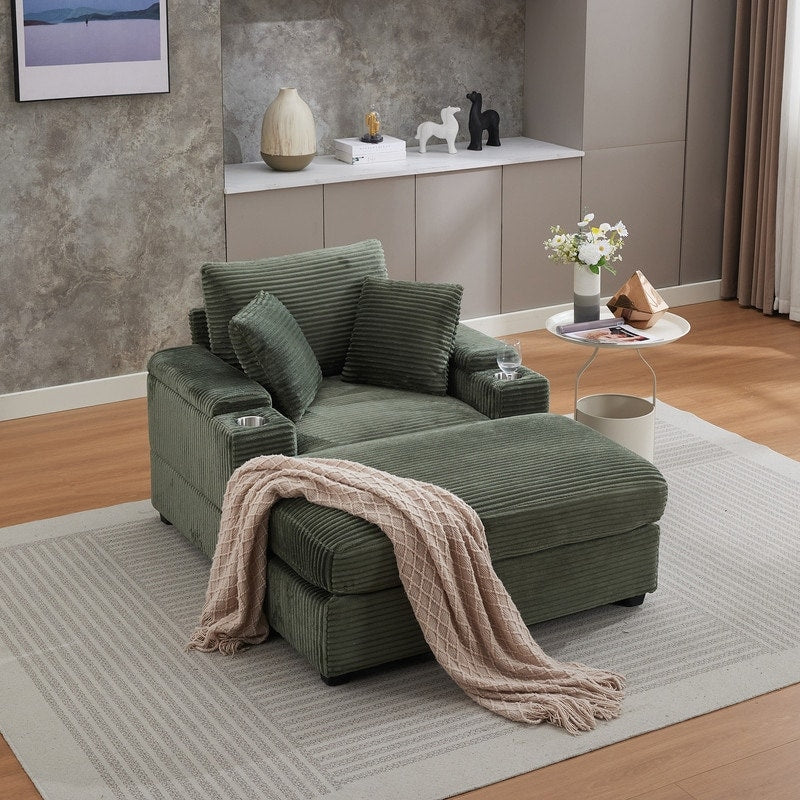 42.12 Divano imbottito in velluto a coste + pouf