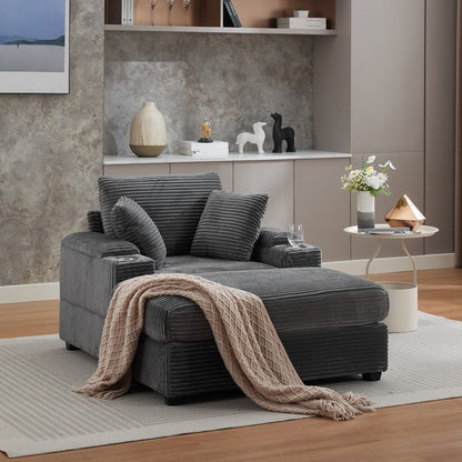 42.12 Divano imbottito in velluto a coste + pouf