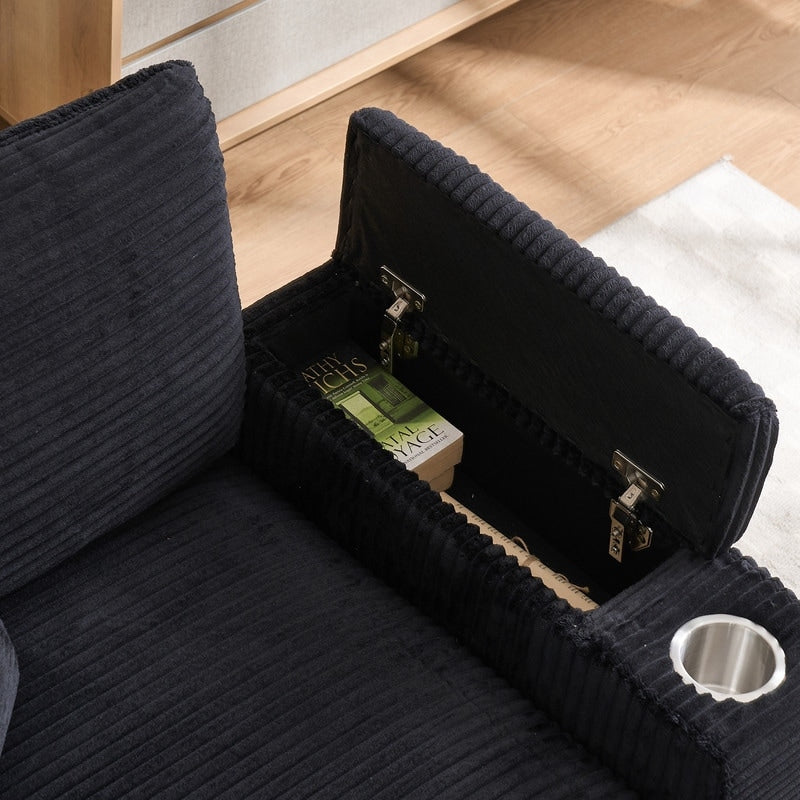 42.12 Divano imbottito in velluto a coste + pouf