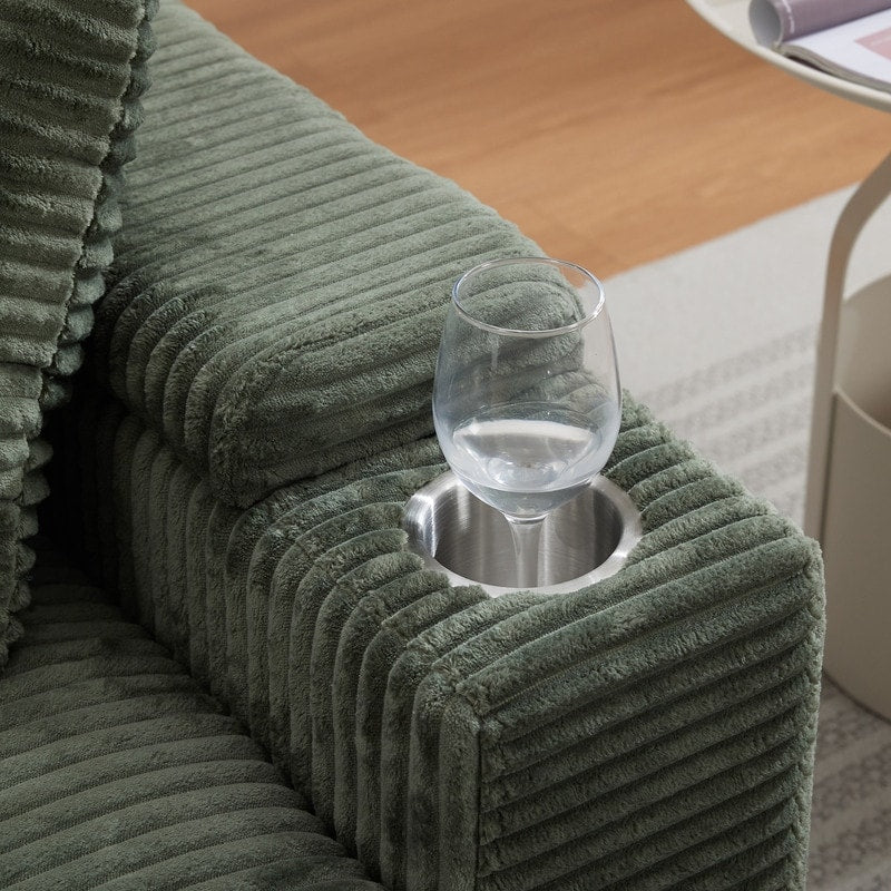 42.12 Divano imbottito in velluto a coste + pouf